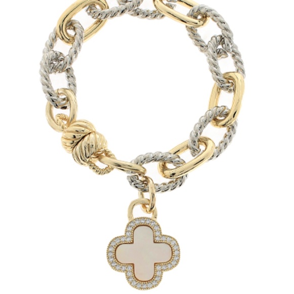 CZ & MOP Clover Charm Bracelet - Picture 1 of 2
